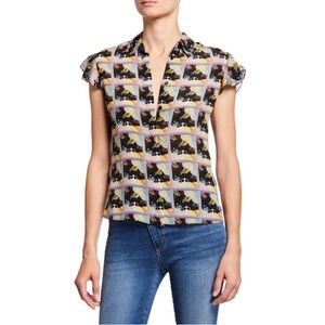 Alice + Olivia “Willa Flutter Sleeve Placket Top” size XS